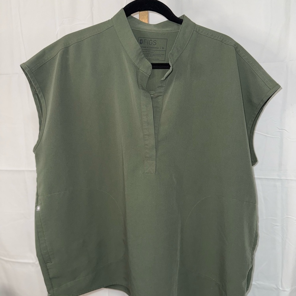 Figs Olive Green V-Neck Top